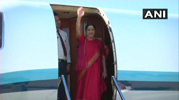 External Affairs Minister Sushma Swaraj, arrives in Johannesburg.(ANI Photo)