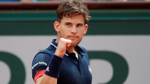 Dominic Thiem reacts during his French Open fourth round match against Japan's Kei Nishikori.(REUTERS)