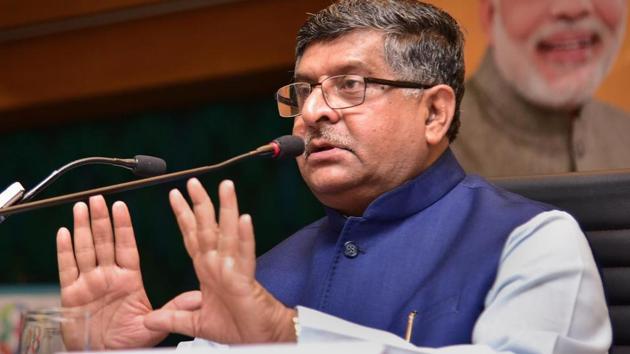 Union Minister for Electronics & Information Technology Ravi Shankar Prasad addresses the media, in Hyderabad. (PTI File Photo) Union Minister for Electronics & Information Technology Ravi Shankar Prasad addresses the media, in Hyderabad. (PTI File Photo)