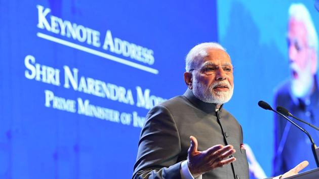 Prime Minister Narendra Modi delivers the keynote address at the IISS Shangri-La Dialogue, Singapore, June 1, 2018(AFP/PIB)