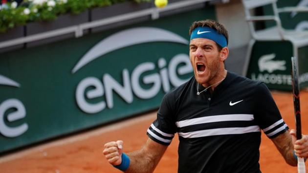 Argentina's Juan Martin del Potro celebrates after winning his fourth round French Open match against John Isner of the U.S.(REUTERS)