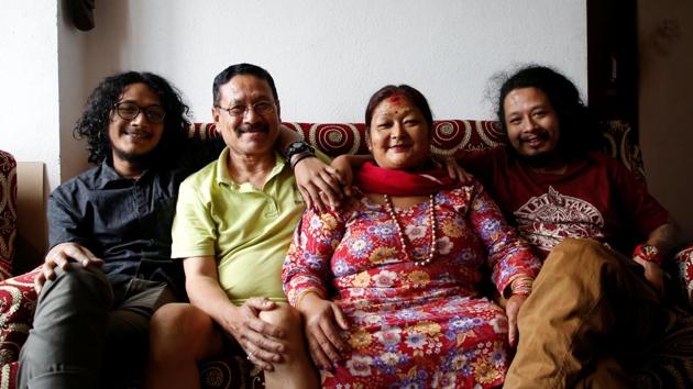 Roshani Shrestha (3rd L) along with her husband Indra Lal Shrestha and their children at their rented apartment in Kathmandu, Nepal. Roshini said that they use alternatives to plastic as it helps the environment but also showed concern that saying ‘no to plastic’ is an uphill task as most products come either in plastic wrap or some other plastic packaging. (Navesh Chitrakar / REUTERS) 