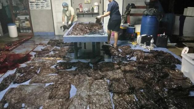 Up to 80 plastic bags extracted from within a whale are seen in Songkhla, Thailand, in this still image from a June 1, 2018 video footage by Thailand's Department of Marine and Coastal Resources.(Reuters Photo) Up to 80 plastic bags extracted from within a whale are seen in Songkhla, Thailand, in this still image from a June 1, 2018 video footage by Thailand's Department of Marine and Coastal Resources.(Reuters Photo)