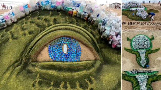 (‘Biggest Sand Turtle’ by sand artist Sudarsan Pattnaik on World Environment Day (Sudarsan Pattanaik/Twitter))