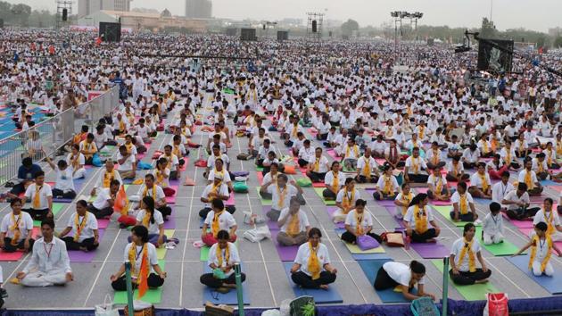 The Ayush ministry has contacted Isro for the satellite imagery of the main event on the International Yoga Day.(Siddharaj Solanki/HT File Photo)
