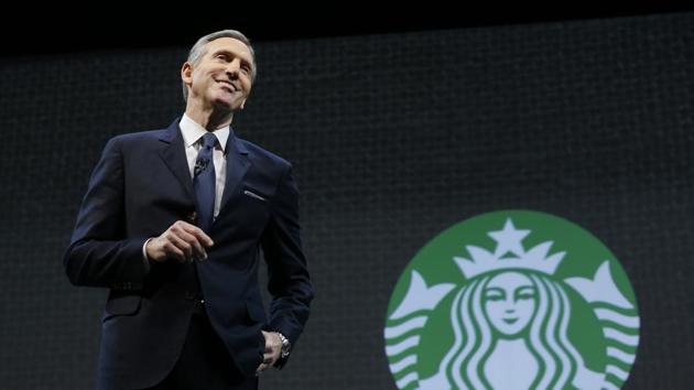 Starbucks CEO Howard Schultz speaks at the coffee company's annual shareholders meeting in Seattle in March 2015. Starbucks Corp. says Schultz is stepping down as executive chairman later this month of the coffee chain he joined more than 30 years ago. (AP File Photo) Starbucks CEO Howard Schultz speaks at the coffee company's annual shareholders meeting in Seattle in March 2015. Starbucks Corp. says Schultz is stepping down as executive chairman later this month of the coffee chain he joined more than 30 years ago. (AP File Photo)