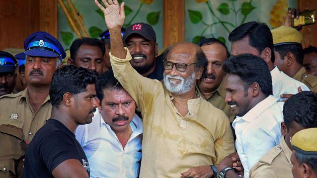 Actor-turned-politician Rajinikanth waves at supporters as he comes out of a government hospital after visiting those who got injured Tuticorin police firing. (PTI) Actor-turned-politician Rajinikanth waves at supporters as he comes out of a government hospital after visiting those who got injured Tuticorin police firing. (PTI)