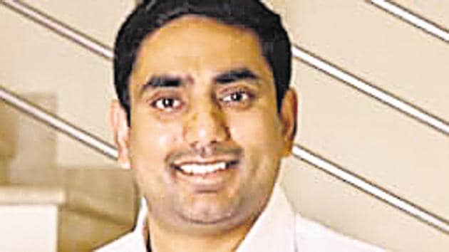 Nara Lokesh, the son of Andhra Pradesh chief minister N Chandrababu Naidu, is the state information technology minister. (HT Photo) Nara Lokesh, the son of Andhra Pradesh chief minister N Chandrababu Naidu, is the state information technology minister. (HT Photo)