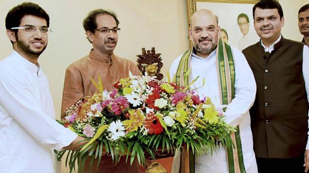Uddhav Thackeray and Amit Shah at a meeting last June.(PTI File Photo)