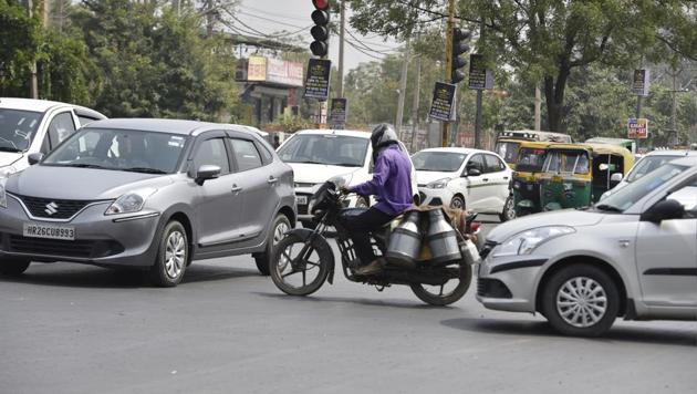 Bakhtawar Chowk is among top areas grappling with traffic violations in Gurugram.(Sanjeev Verma/HT Photo)