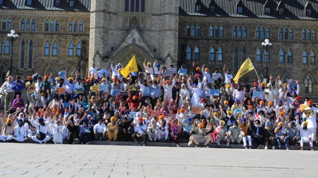 Participants at the rally marking the 34th anniversary of Operation Bluestar at Parliament Hill in Ottawa. (HT Photo) Participants at the rally marking the 34th anniversary of Operation Bluestar at Parliament Hill in Ottawa. (HT Photo)