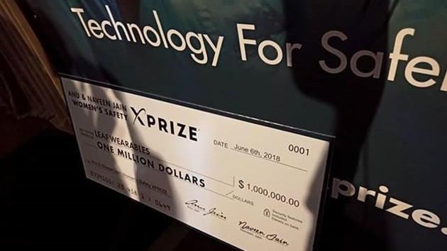 Leaf Wearables has won the $1 million Anu and Naveen Jain XPrize for women’s safety. (Photo credit: @leafletparas on Twitter) Leaf Wearables has won the $1 million Anu and Naveen Jain XPrize for women’s safety. (Photo credit: @leafletparas on Twitter)