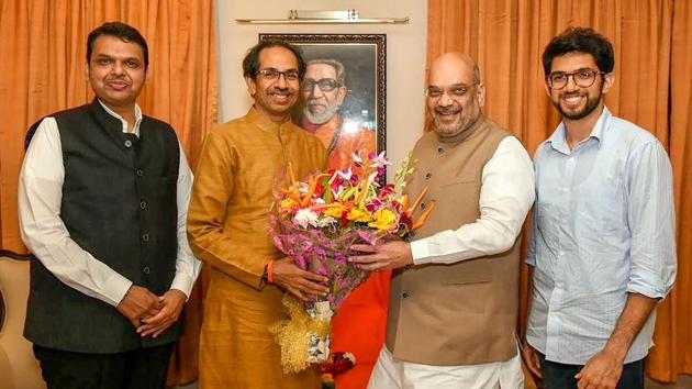 BJP president Amit Shah meets Shiv Sena chief Uddhav Thackeray in Mumbai on Wednesday. (PTI Photo) BJP president Amit Shah meets Shiv Sena chief Uddhav Thackeray in Mumbai on Wednesday. (PTI Photo)