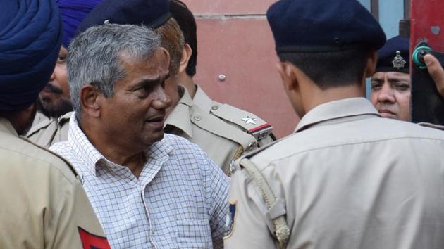 Former BSF DIG KC Padhi at the district courts in Chandigarh on Wednesday.(Sikander Singh Chopra/HT)