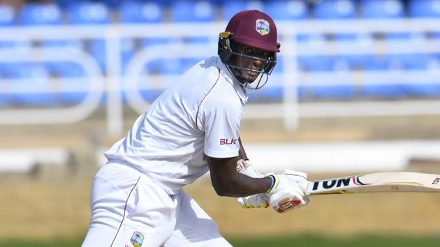 Jason Holder of West Indies hits 4 during day 1 of the 1st Test between West Indies and Sri Lanka at Queen's Park Oval, Port of Spain, Trinidad, on June 6, 2018.(AFP)