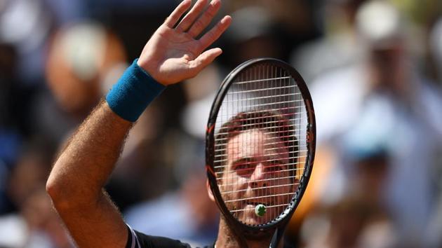 Argentina's Juan Martin del Potro celebrates after victory over Croatia's Marin Cilic at the end of their men's singles quarter-final match at French Open.(AFP)