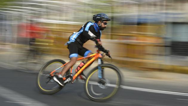 A cyclist participates in a cycle rally on the occasion of World Bicycle Day 2018 during an event organised by New Delhi Municipal Council at Connaught Place in New Delhi, on June 03, 2018. (Raj K Raj / HT Photo) A cyclist participates in a cycle rally on the occasion of World Bicycle Day 2018 during an event organised by New Delhi Municipal Council at Connaught Place in New Delhi, on June 03, 2018. (Raj K Raj / HT Photo)