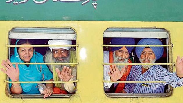 Sikh pilgrims leaving for Pakistan in a special train at the Attari railway station near Amritsar earlier this year.(HT File)