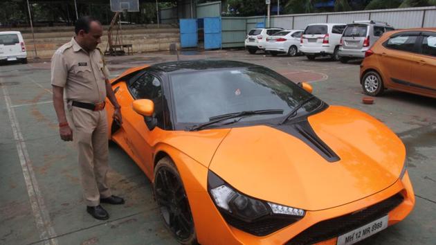 Among the cars seized by the crime branch on Thursday was a DC Avanti (modified version of Lamborghini).(PRAFUL GANGURDE/HT)