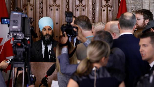 New Democratic Party leader Jagmeet Singh speaks to the media following the tabling of the budget in the House of Commons on Parliament Hill in Ottawa, Ontario, Canada, February 27, 2018.(REUTERS File Photo)