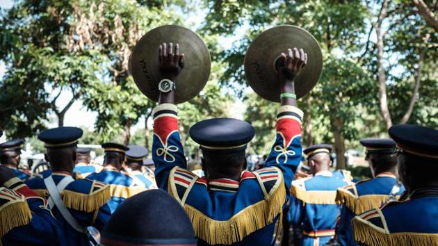 Members of Kenya police Band perform during the celebration of Madaraka day, celebrating Kenya's attainment of internal self-rule in 1963, in Kisumu, Kenya. (Yasuyoshi Chiba / AFP)