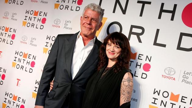 File photo: Anthony Bourdain poses with Italian actor and director Asia Argento for the Women In The World Summit in New York City, U.S., April 12, 2018.(REUTERS)