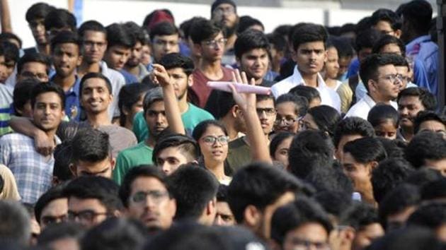 JEE Advanced result 2018 : Students coming out after appearing for JEE Advance exam in Noida on May 20, 2018.(Sunil Ghosh / Hindustan Times)