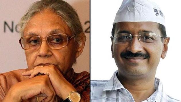 File photos of former Delhi chief minister Sheila Dikshit (L) and current Delhi chief minister Arvind Kejriwal. File photos of former Delhi chief minister Sheila Dikshit (L) and current Delhi chief minister Arvind Kejriwal.