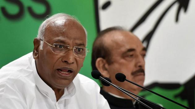 Opposition leader in Lok Sabha Mallikarjuna Kharge during a press conference in New Delhi. (PTI File Photo) Opposition leader in Lok Sabha Mallikarjuna Kharge during a press conference in New Delhi. (PTI File Photo)