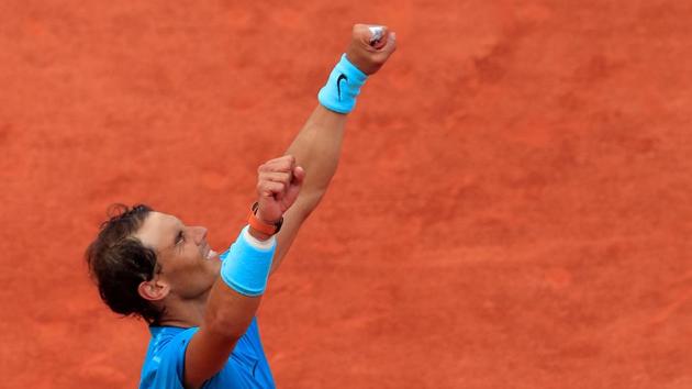 Spain's Rafael Nadal celebrates after winning the French Open final against Austria's Dominic Thiem.(REUTERS)