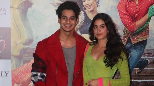 Ishaan Khatter and Janhvi Kapoor pose together at the trailer launch of their Bollywood debut film, Dhadak. (Viral Bhayani) 