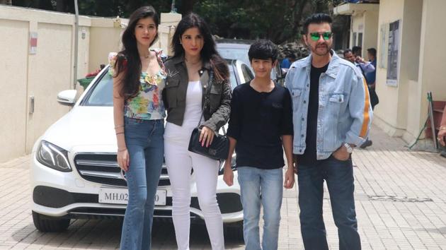 Sanjay Kapoor, with his wife and children, arrives at the Dhadak trailer launch in Mumbai. (Viral Bhayani) 