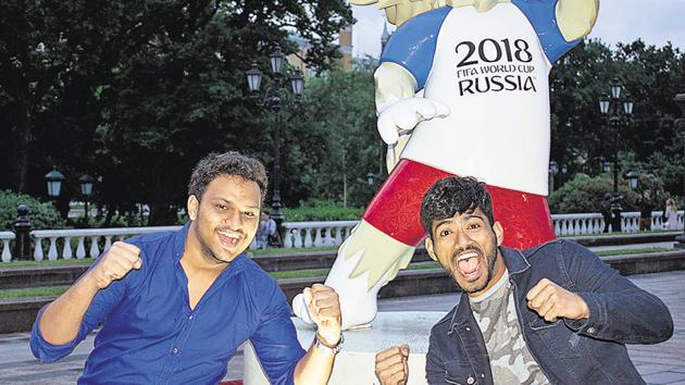Danish Mistry (left) and Mubarriz Mukadam at the Red Square in Moscow last week. Mukadam, a Puneite, will be visiting Luzhniki Stadium in Moscow on July 11 to watch the second semi-final. (HT PHOTO) Danish Mistry (left) and Mubarriz Mukadam at the Red Square in Moscow last week. Mukadam, a Puneite, will be visiting Luzhniki Stadium in Moscow on July 11 to watch the second semi-final. (HT PHOTO)