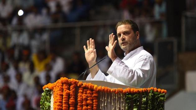 Congress president Rahul Gandhi on Monday attacked PM Narendra Modi claiming that his government has ignored the interests of farmers but has helped a small group of industrialists by waiving loans amounting to nearly Rs 2.5 lakh crore. Addressing workers of the party’s OBC department here, he said people who work hard behind the scene “never benefitted” and the fruits of their toil are enjoyed by others. (Raj K Raj / HT Photo)