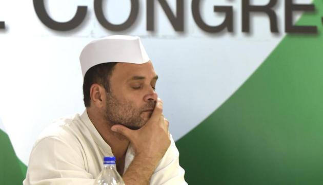 Congress President Rahul Gandhi in a moment of silence during the meeting with national executives of Congress Seva Dal, at AICC Headquarter, in New Delhi, India, on Monday, June 11, 2018. (Arvind Yadav/HT PHOTO) Congress President Rahul Gandhi in a moment of silence during the meeting with national executives of Congress Seva Dal, at AICC Headquarter, in New Delhi, India, on Monday, June 11, 2018. (Arvind Yadav/HT PHOTO)