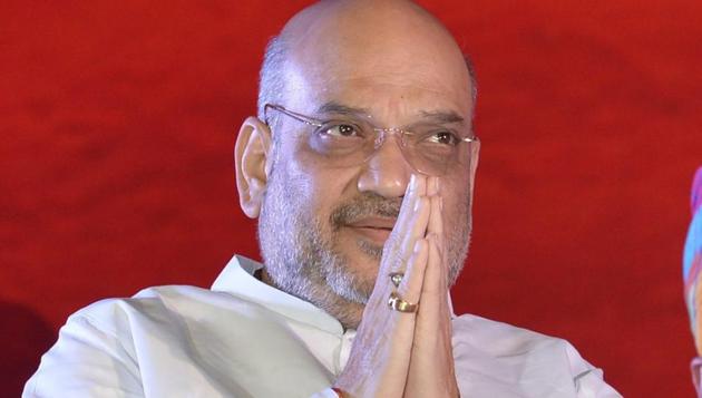 BJP President Amit Shah addressed a press conference at Ambikapur town in Chhattisgarh’s Surguja district during his two-day visit to the state.(PTI)