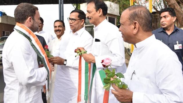 Rahul Gandhi outside Mumbai airport with state Congress leaders. Rahul Gandhi outside Mumbai airport with state Congress leaders.