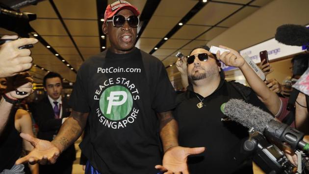 Advising Trump for the historic meeting former NBA star Dennis Rodman said “Go into the meeting with Kim Jong Un with your heart on the table, and focus on the future.” Rodman is one of few westerners to have met the North Korean leader in Pyongyang. The NBA star has made five trips to North Korea’s capital since Kim took power and flew into Singapore on Monday for the summit. (Wong Maye-E / AP)
