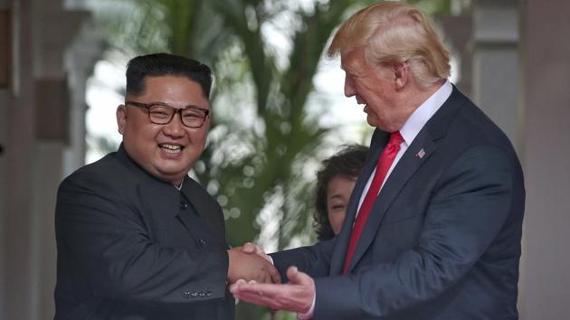 US President Donald Trump shakes hands with North Korea leader Kim Jong Un at the Capella resort on Sentosa Island Tuesday, June 12, 2018 in Singapore. (AP Photo) US President Donald Trump shakes hands with North Korea leader Kim Jong Un at the Capella resort on Sentosa Island Tuesday, June 12, 2018 in Singapore. (AP Photo)