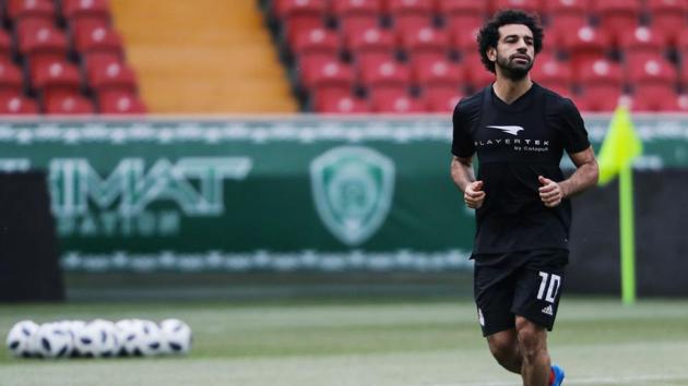 Egypt's forward Mohamed Salah takes part in a training session of Egypt's national football team at the Akhmat Arena stadium in Grozny on June 11, 2018, ahead of the FIFA World Cup 2018.(AFP)