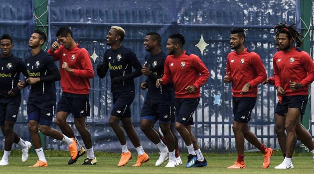 Panama players warm up before taking part in a training session in Saransk ahead of the FIFA World Cup 2018.(AFP)