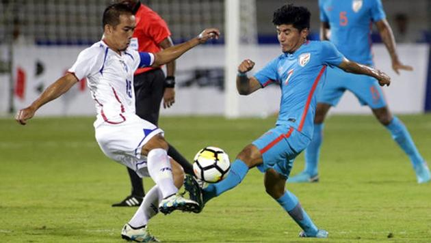 Anirudh Thapa (R) was a part of the Indian football team which lifted the Intercontinental Cup 2018 title.(AP)