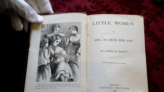 The title page of the book Little Women by Louisa May Alcott seen in an 1869 edition of the book at Orchard House in Concord, Massachusetts. A century and a half before the #MeToo movement gave women a bold, new collective voice, Alcott was lending them her own. To celebrate the sesquicentennial, Orchard House has lined events, including a conversational series to discuss the book’s modern-day relevance. (Steven Senne / AP)