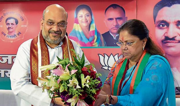 The state BJP has been headless for nearly two months due to a tussle between Raje and Shah over the appointment.(HT File/Prabhakar Sharma)