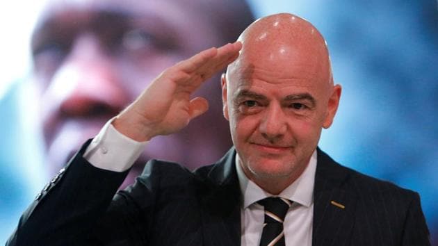 FIFA President Gianni Infantino greets participants during the 68th FIFA Congress in Moscow on Thursday.(REUTERS)