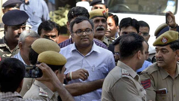 Karti Chidambaram, son of former Union finance minister P Chidambaram, coming out after a hearing at Patiala House Court in New Delhi on March 12, 2018. (Sushil Kumar/HT File Photo) Karti Chidambaram, son of former Union finance minister P Chidambaram, coming out after a hearing at Patiala House Court in New Delhi on March 12, 2018. (Sushil Kumar/HT File Photo)