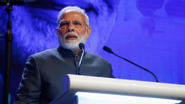 Prime Minister Narendra Modi delivers the keynote address at the Shangri-la Dialogue in Singapore June 1, 2018.(REUTERS File)