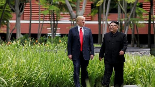 United States President Donald Trump and North Korean leader Kim Jong Un in Singapore.(Reuters) United States President Donald Trump and North Korean leader Kim Jong Un in Singapore.(Reuters)