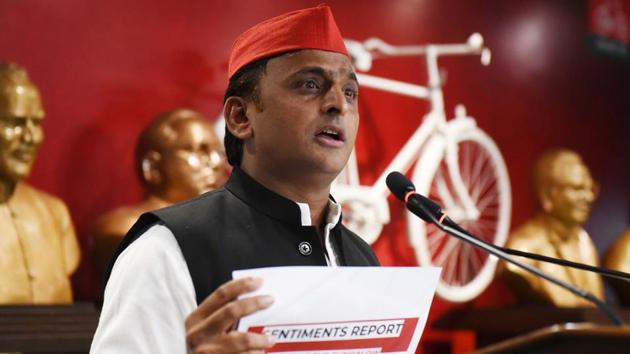 Samajwadi Party chief Akhilesh Yadav addressing a press conference in Lucknow on Wednesday. (Subhankar Chakraborty/HT Photo) Samajwadi Party chief Akhilesh Yadav addressing a press conference in Lucknow on Wednesday. (Subhankar Chakraborty/HT Photo)