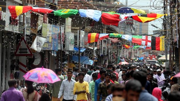Flags festoon markets and wayside shacks everywhere. Football also means business and themed merchandise of teams and players alike is a big draw. Some, are glad that the World Cup has overlapped with Ramzan this year, making it easier to keep away from the temptation of betting on their favourite teams. (K Sasi / HT Photo) Flags festoon markets and wayside shacks everywhere. Football also means business and themed merchandise of teams and players alike is a big draw. Some, are glad that the World Cup has overlapped with Ramzan this year, making it easier to keep away from the temptation of betting on their favourite teams. (K Sasi / HT Photo)